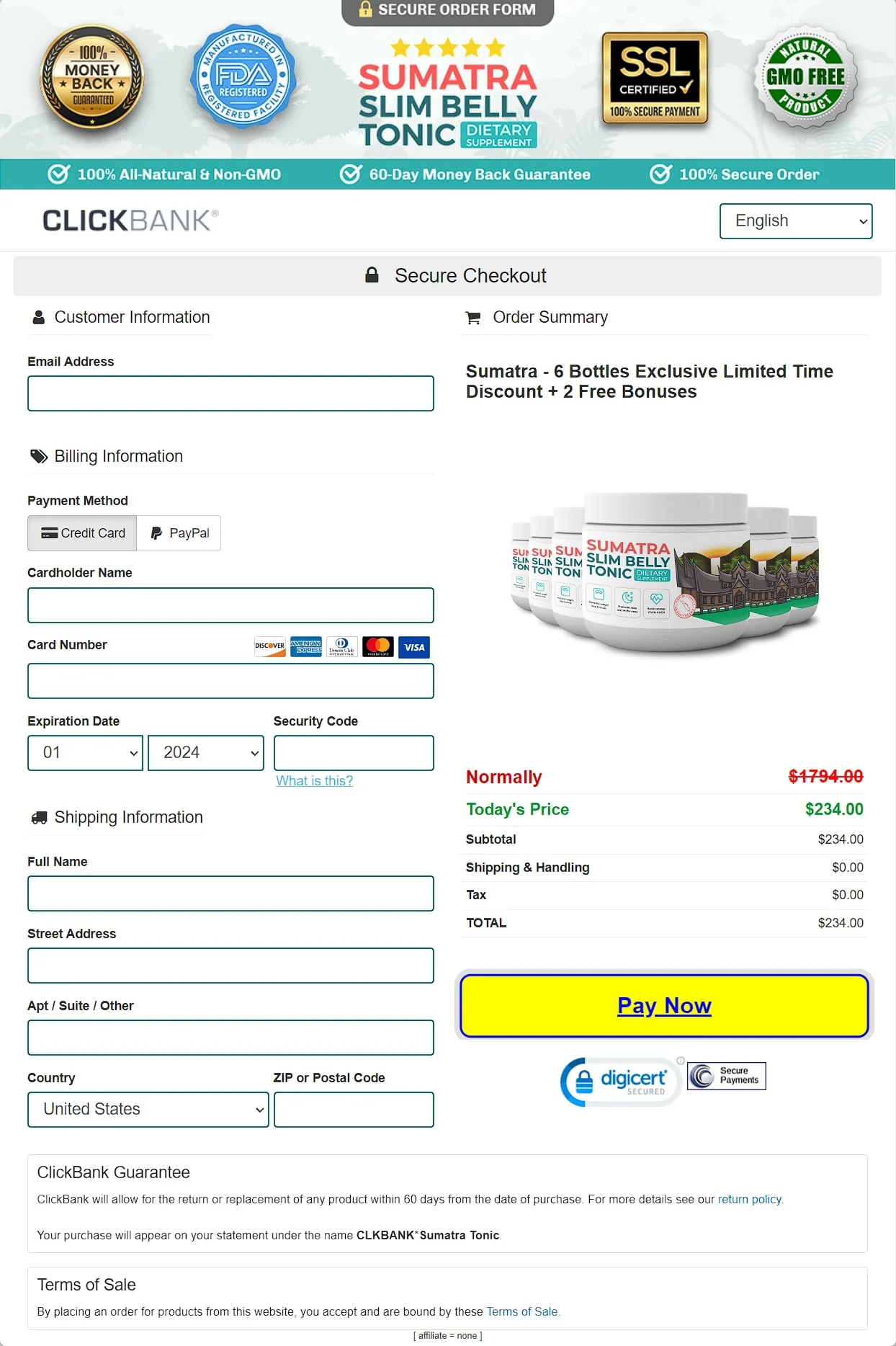 Sumatra Slim Belly Tonic order page